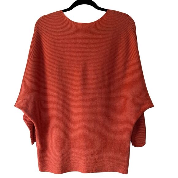 Chico's Women Orange Coral Metallic Ribbed Banteau 3/4 Sleeve Sweater Sz 2 Large - Picture 3 of 7
